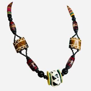 Stunning Glass Beads Lampwork Glass Beads Flat Beaded Multicolor Chain Necklace